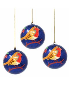 Handpainted Birds on a Branch Ornaments - Set of 2