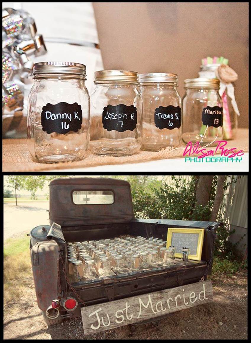 Chalkboard Theme Wedding - Chalkboard Mason Jars as Place Cards