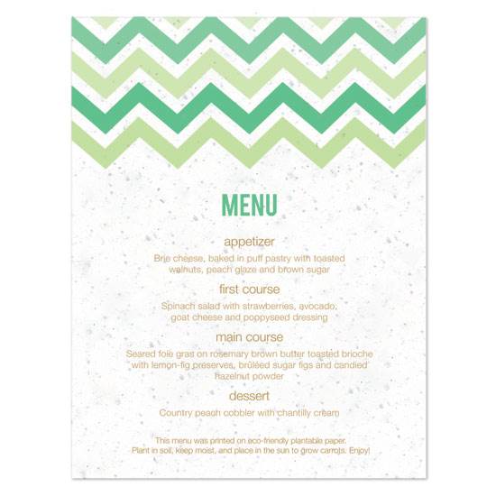 Eco-Chic Celtic Wedding Ideas from Ecopartytime - Green Chevron Wedding Menu Card